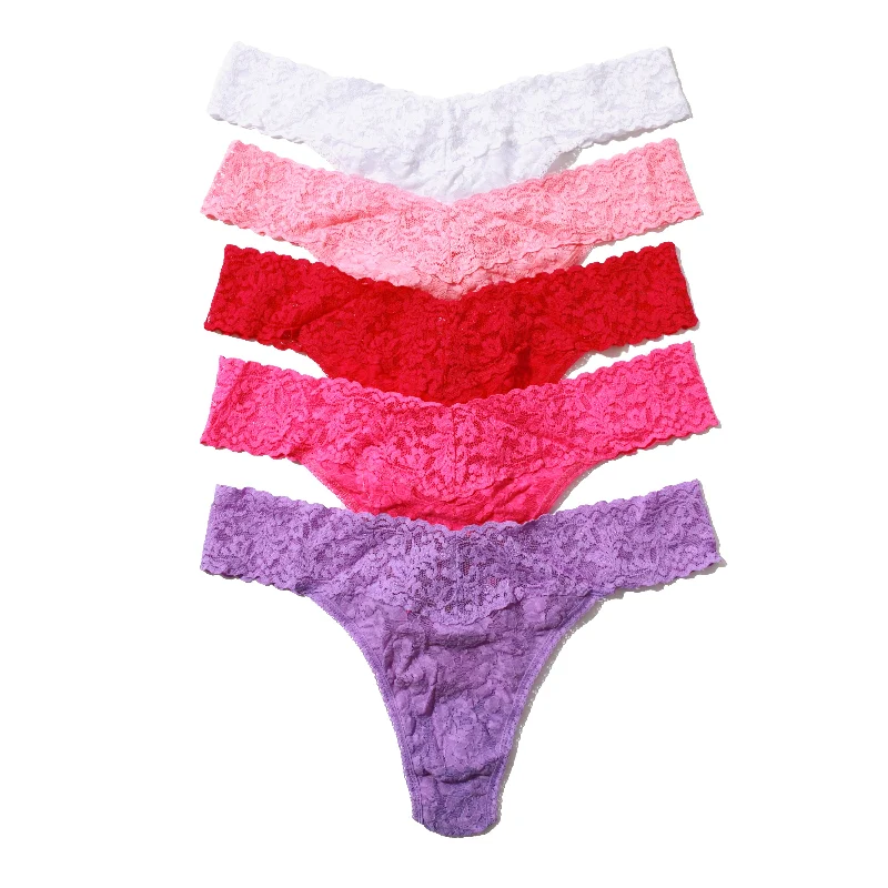 5-Pack Signature Lace Original Rise Thongs | White/Lipgloss/Pink Ruby/Passionate Pink/Electric Orchid Lace Dress Dreamy