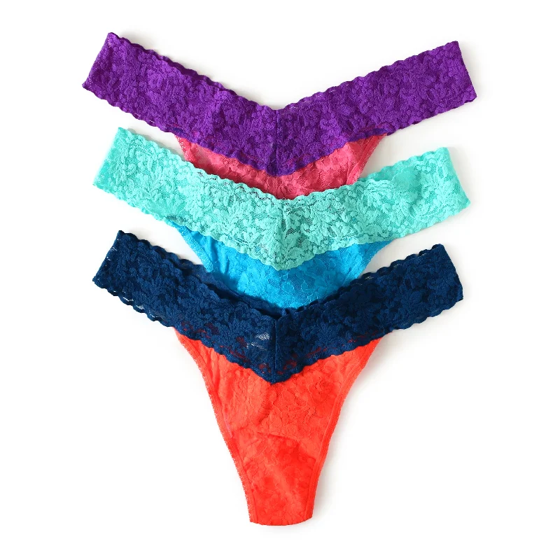 3-Pack Signature Lace Original Rise Thong | Tano/Oxford Blue, Isbl/Aquatic Blue, Srup/Rypr Sleeveless Lace Dress