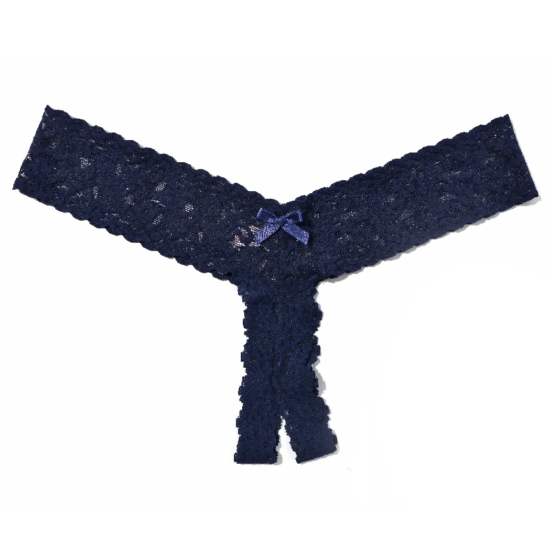 Signature Lace Open Gussett Low Rise Thong | Navy Lace Dress Appeal