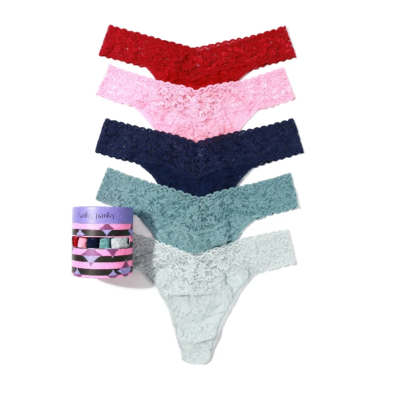 5-Pack Signature Lace Original Rise Thongs | Cranberry/Pink Lady/Odyssey Blue/Duck Egg/Pearl Grey Lace Mini Dress