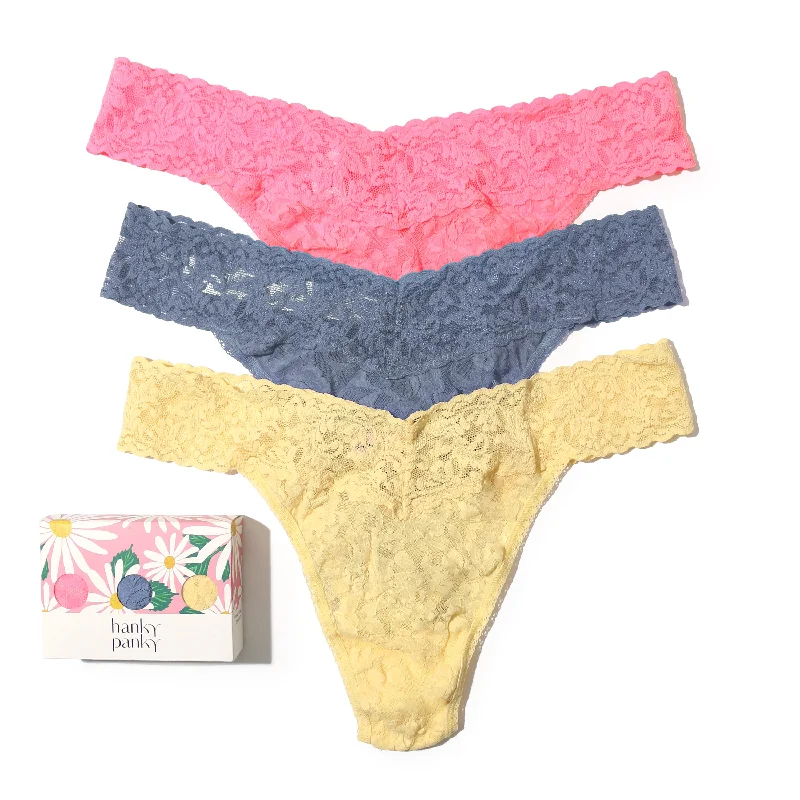 3-Pack Signature Lace Original Rise Thongs | Peach Fizz/Chambray/Buttercup Full Lace Dress