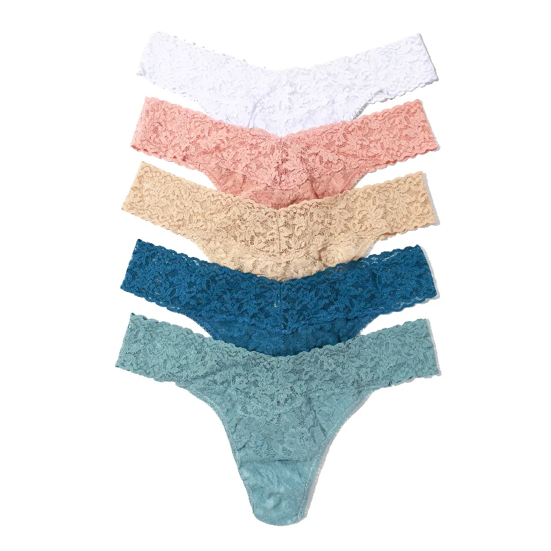 5-Pack Signature Lace Original Rise Thongs | White/Seashell Beige/Sand/Storm Cloud Blue/Duck Egg Blue Lace Dress Summer