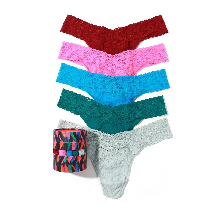 5-Pack Signature Lace Original Rise Thongs | Dark Pomegranate/Fiesta Pink/Fiji Blue/Dark Teal/Pearl Grey Bohemian Lace Dress