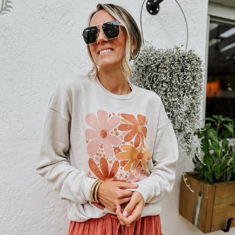 Retro Fall Flowers Sweatshirt Sporty Sweatshirts for Women