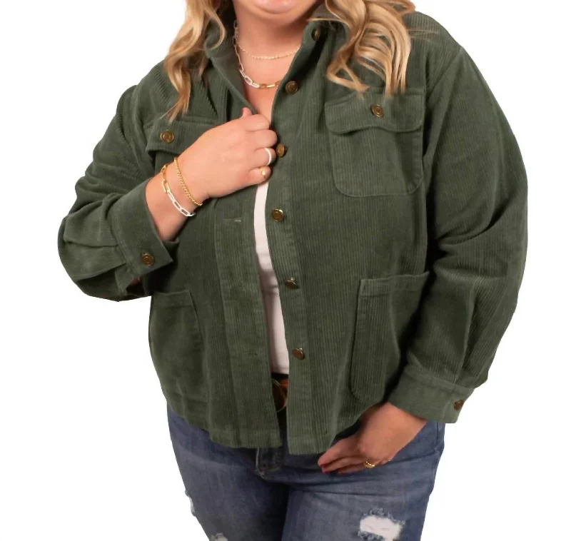 Della Double Pocket Jacket In Green Women's summer jackets