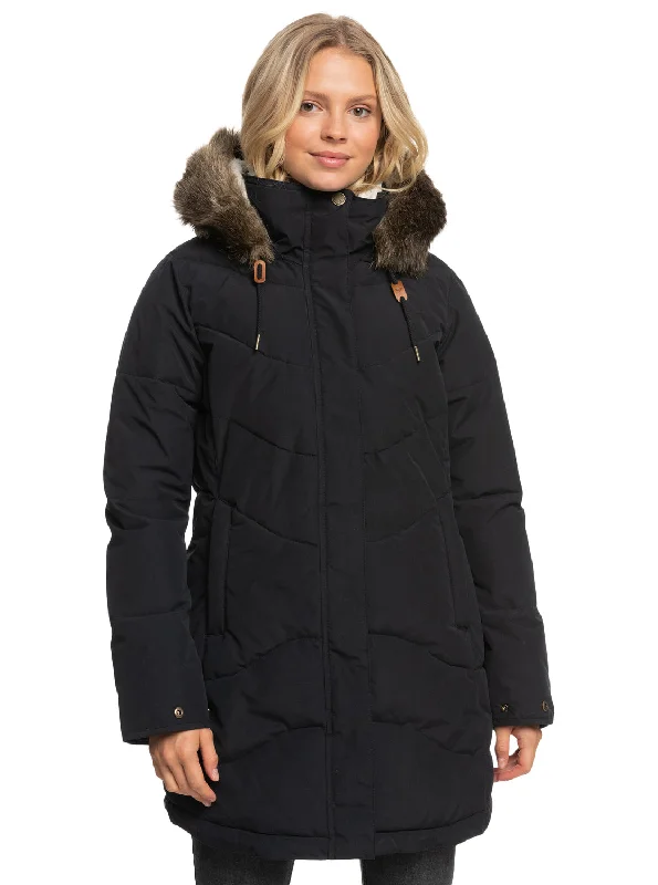 Ellie Longline Winter Jacket - True Black Women's ski jackets