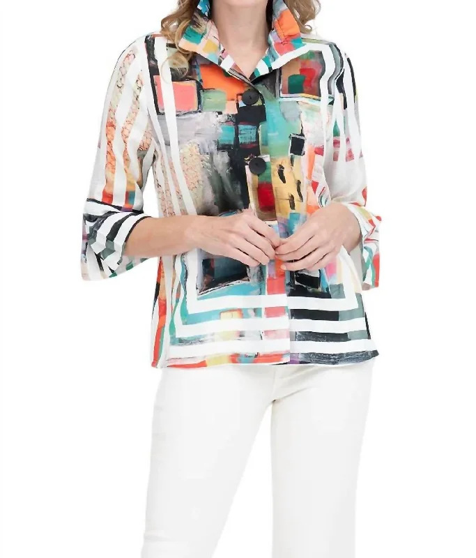 Frame Art Jacket In Multi White Women's short jackets