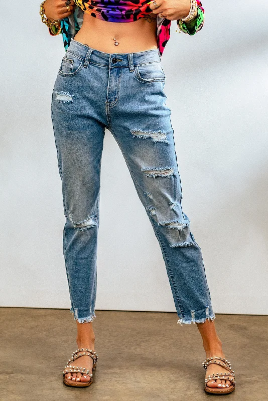 Light Blue Distressed Denim Pants