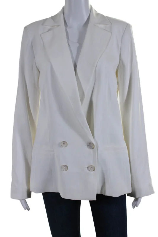 Paige Womens Notch Collar Double Breasted Button Up Blazer Jacket White Women's windproof jackets