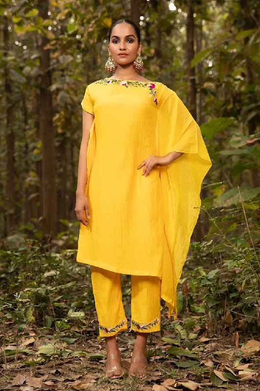 Yellow Pale Resham Embroidered Kaftan Set