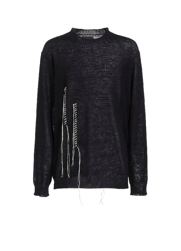 10G PLATED CROSSED PATTERN ROUND NECK EMBROIDERY KNIT