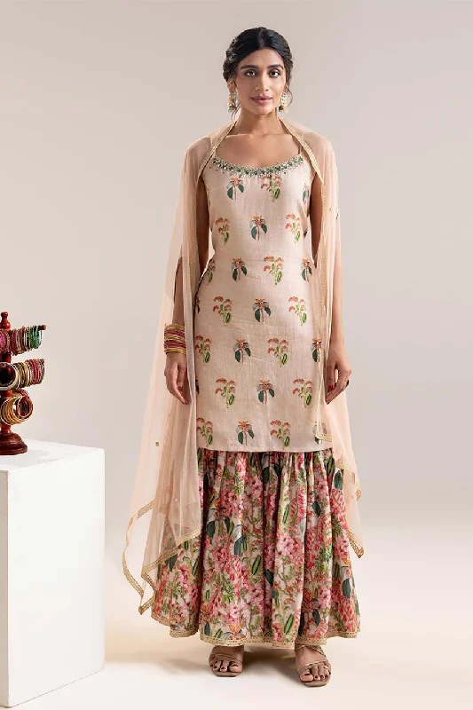 Beige Aarani Embellished Sharara Set With Cape