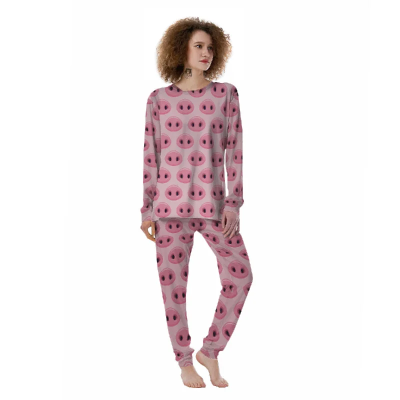 Pig Nose Pink Print Pattern Women's Pajamas Designer pajama sets