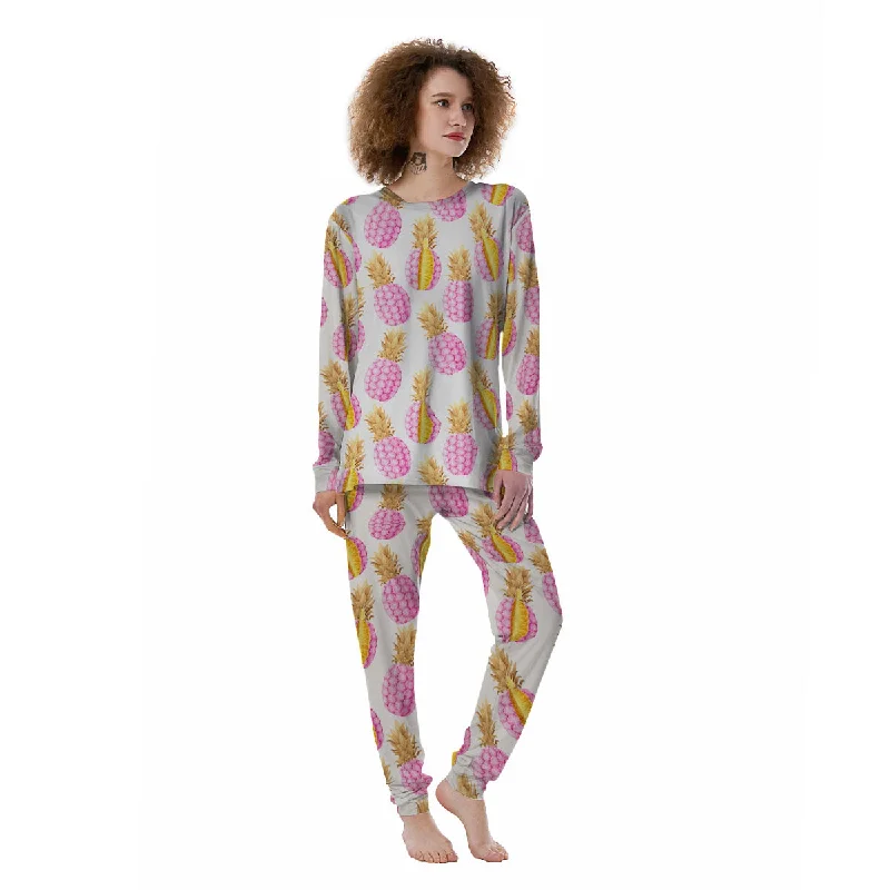 Pineapple Pink Vintage Print Pattern Women's Pajamas Calvin Klein pajama sets