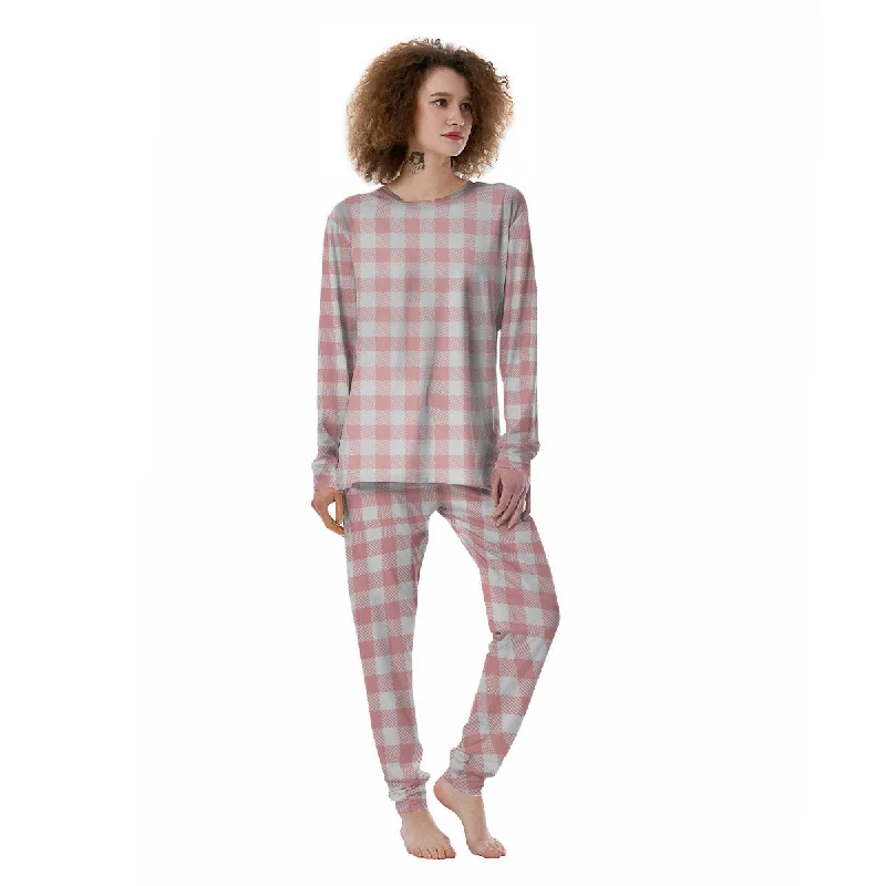 Pink And White Gingham Print Pattern Women's Pajamas Cartoon pajama sets