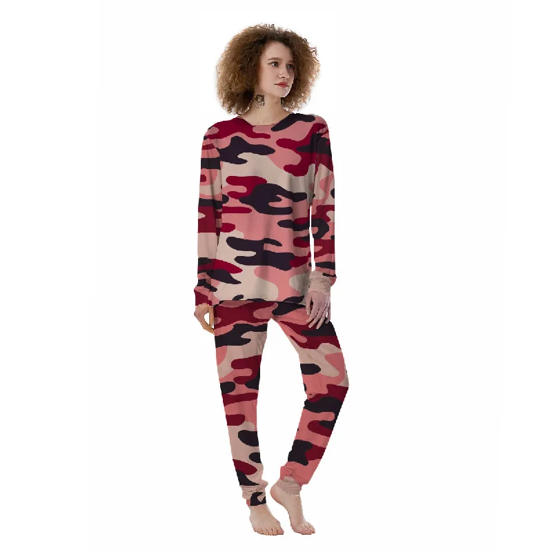 Pink Red And Black Camouflage Print Women's Pajamas Breathable pajama sets