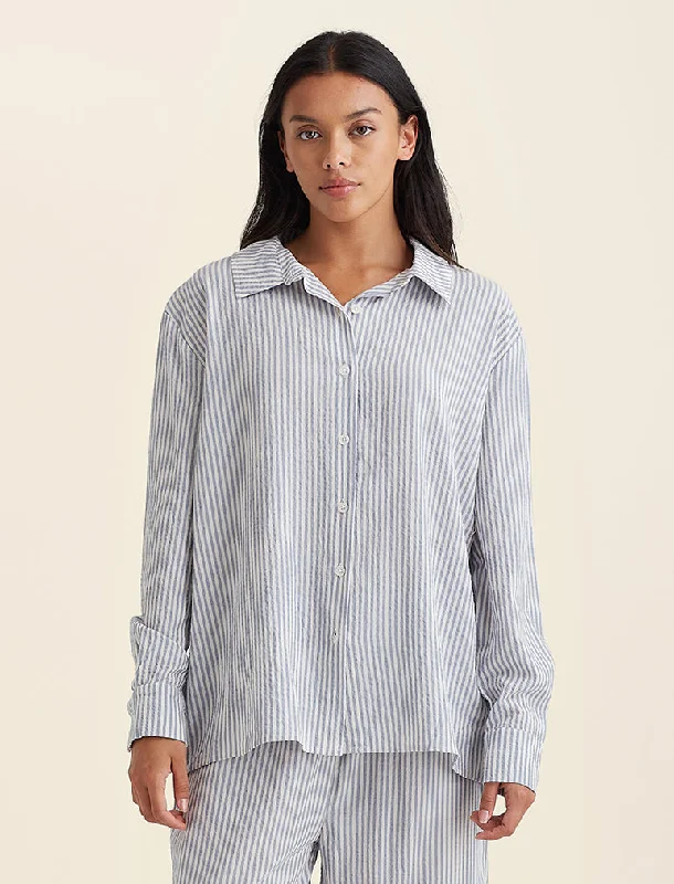 Sabine Seersucker Stripe Boyfriend Shirt Spa pajama sets