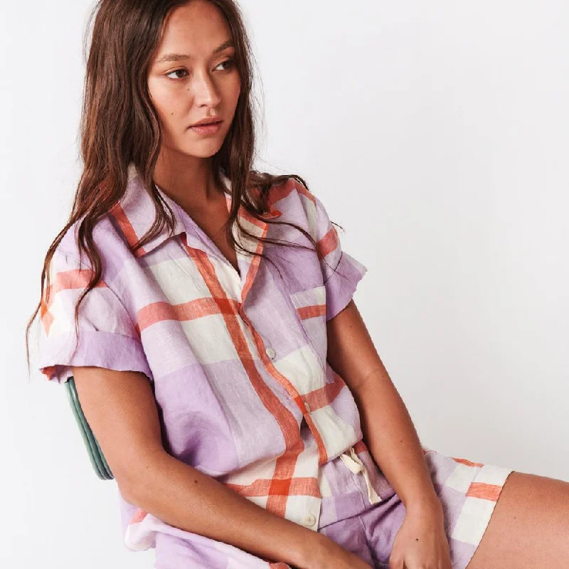 Thistle Check Short Sleeve Shirt Linen pajama sets