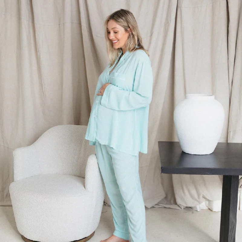 Women's Maternity Long Pyjama Set - Mint Floral pajama sets