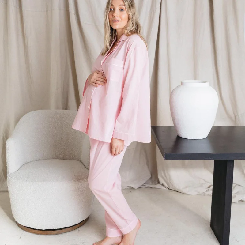 Women's Maternity Long Pyjama Set - Parfait Pink Classic pajama sets