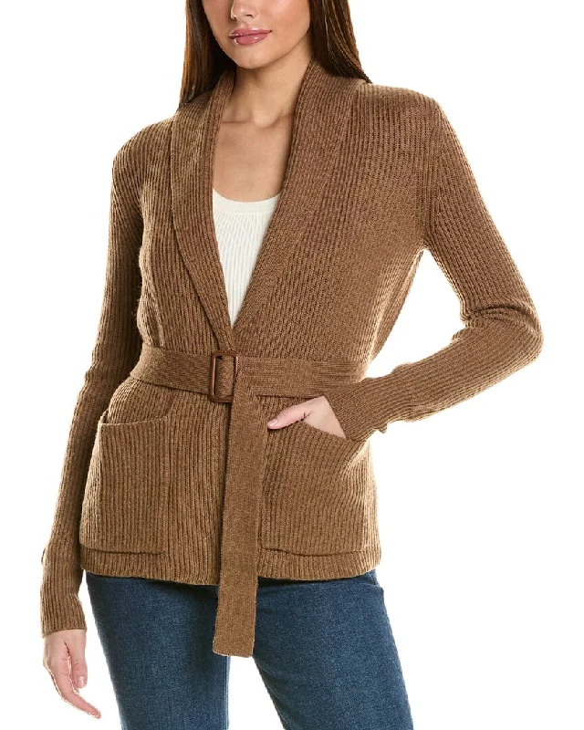 Bruno Magli Ribbed Belted Shawl Wool Cardigan Mohair sweaters