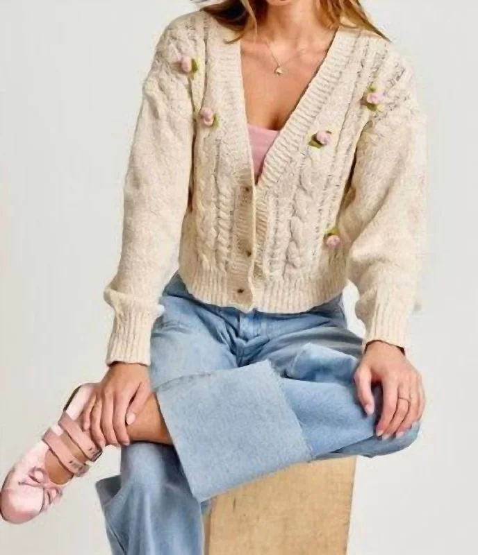 Charlotte Rosette Cardigan In Cream Best sweaters for cold weather