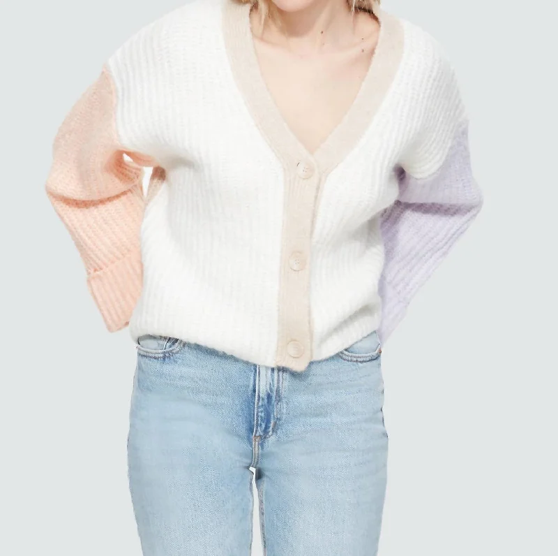 Drop Shoulder Cardigan In Peach Purple Colorblock Trendy oversized sweaters