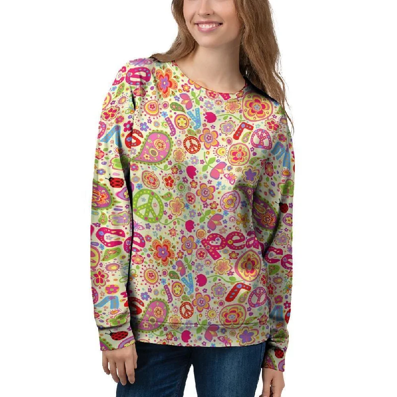 Hippie White Peace Women's Sweatshirt Outdoor sweaters