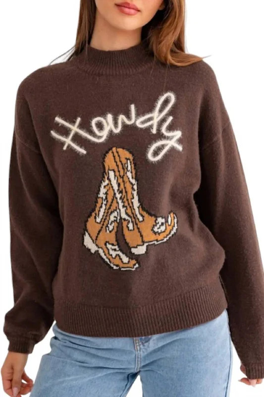 Howdy Boot Mock Neck Sweater In Coffee Expensive sweaters