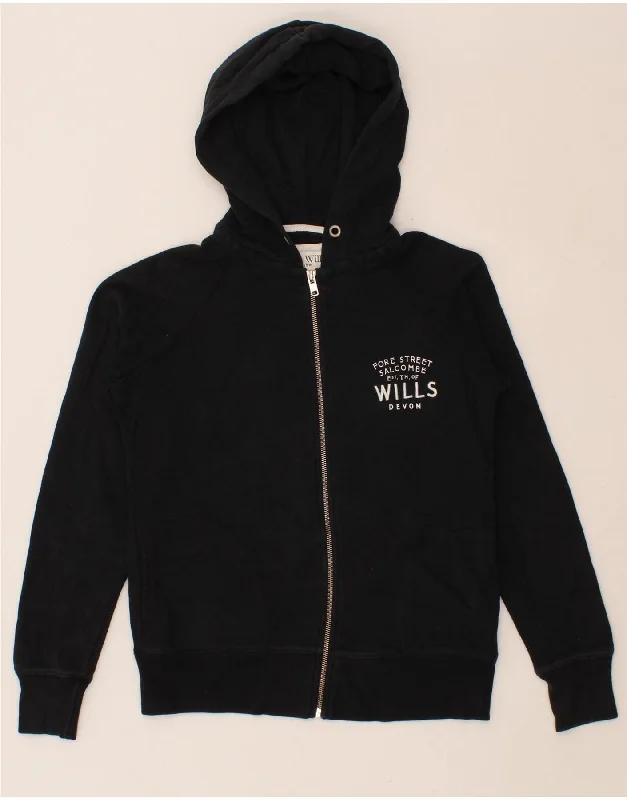 JACK WILLS Womens Graphic Zip Hoodie Sweater UK 8 Small  Black Cotton Turtleneck sweaters