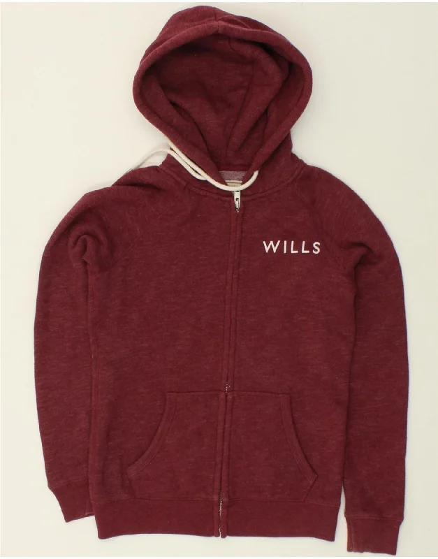 JACK WILLS Womens Oversized Zip Hoodie Sweater UK 8 Small Maroon Cotton Winter sweaters