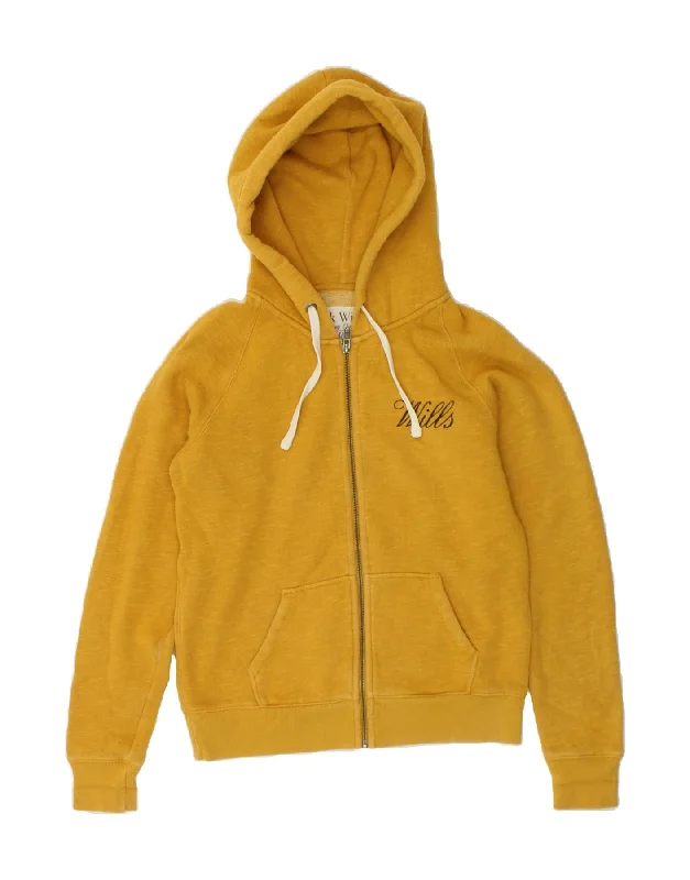 JACK WILLS Womens Zip Hoodie Sweater UK 12 Medium Yellow Cotton Warm sweaters