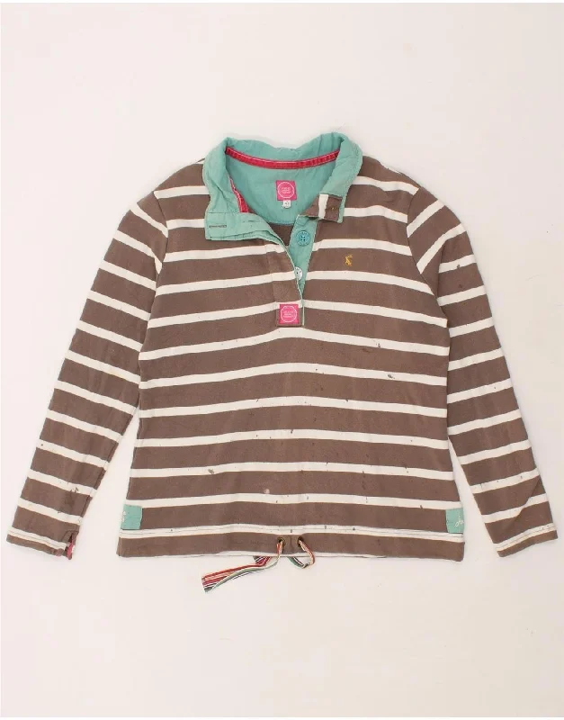 JOULES Womens Button Neck Sweatshirt Jumper UK 16 Large  Brown Striped Breathable sweaters