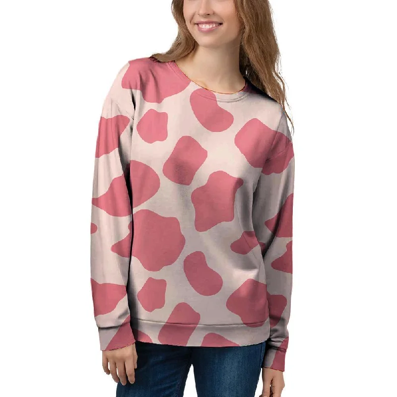 Light Pink Cow Print Women's Sweatshirt Travel sweaters