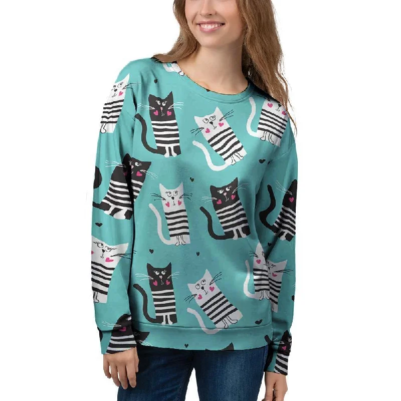 Love Turquoise Cat Print Women's Sweatshirt Moisture-wicking sweaters