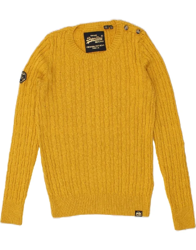 SUPERDRY Womens Boat Neck Jumper Sweater UK 10 Small Yellow Acrylic Best sweaters for travel