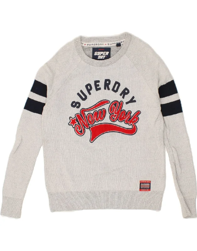 SUPERDRY Womens Graphic Boat Neck Jumper Sweater UK 6 XS Grey Cotton Best sweaters for winter