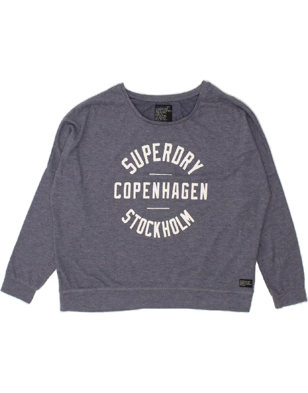 SUPERDRY Womens Graphic Sweatshirt Jumper UK 18 XL Navy Blue Polyester Holiday sweaters