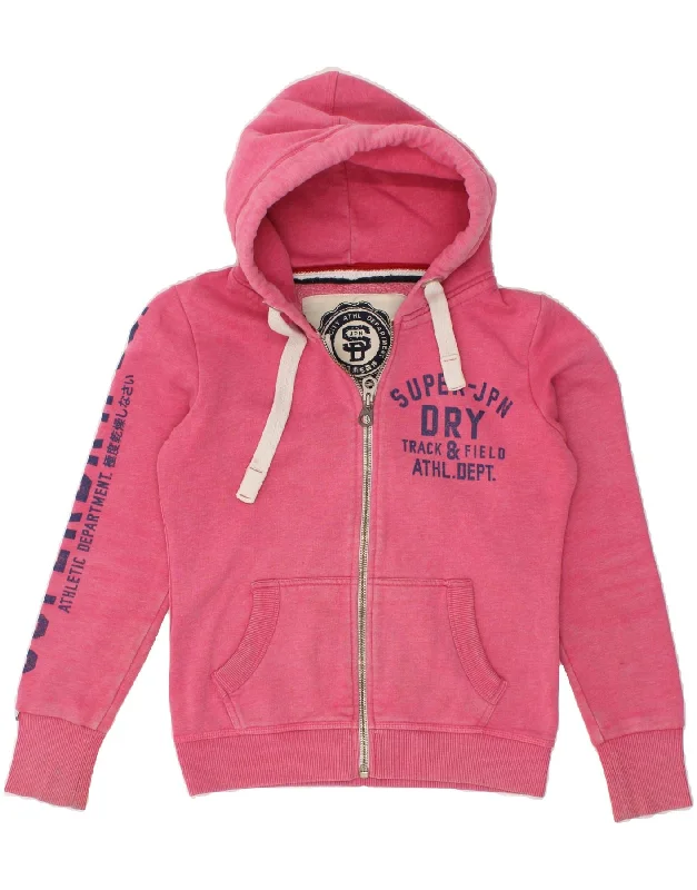 SUPERDRY Womens Graphic Zip Hoodie Sweater UK 10 Small Pink Cotton Designer sweaters