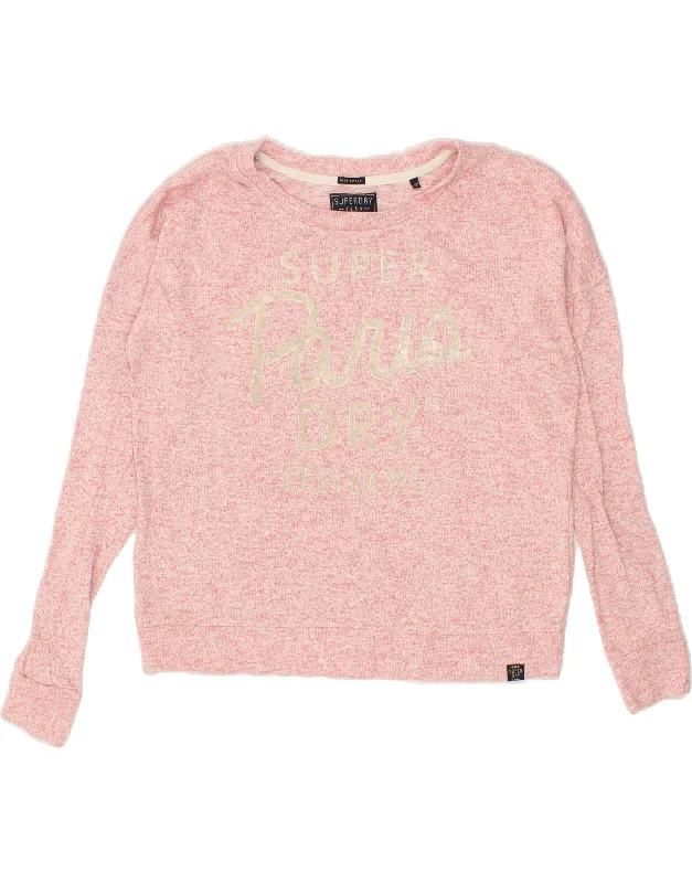 SUPERDRY Womens Oversized Graphic Sweatshirt Jumper UK 10 Small Pink Men's wool sweaters discount