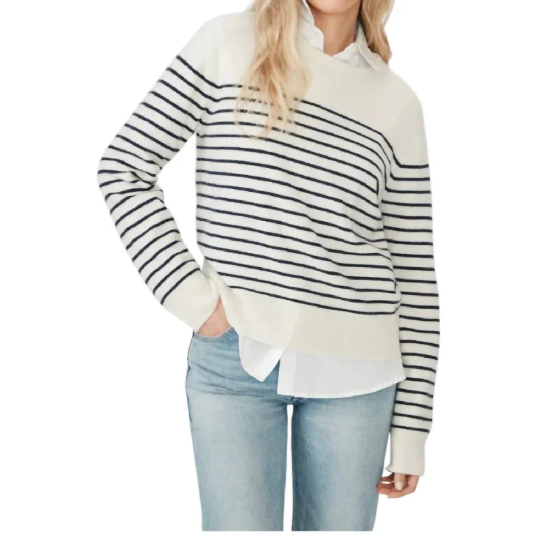 The Betty Cashmere Sweater In Cream/navy Thanksgiving sweaters