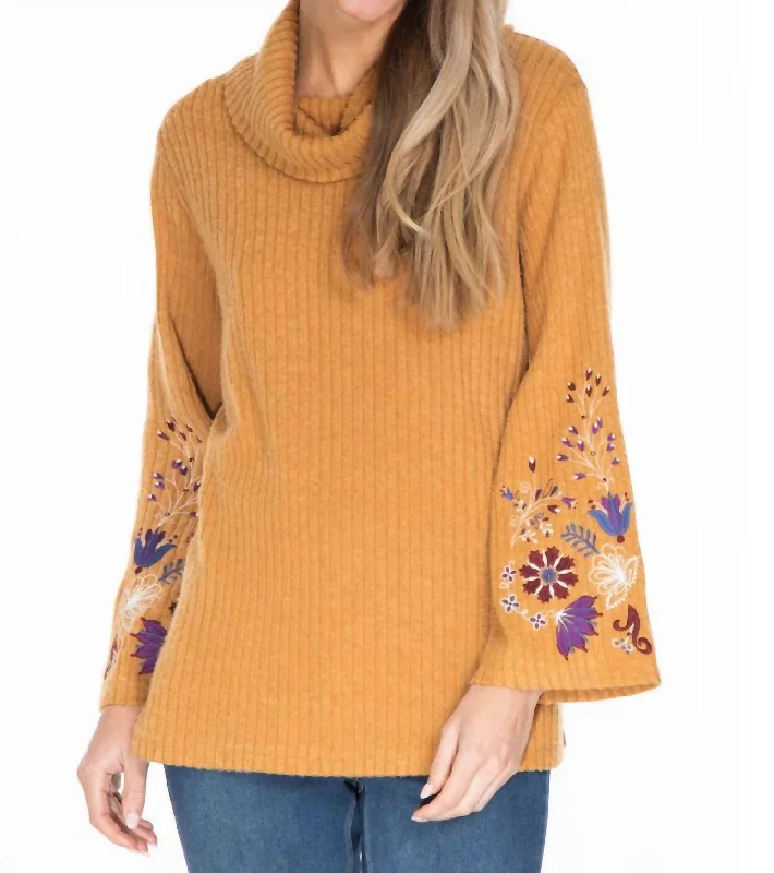 Vanessa Cowl Sweater In Mustard Soft-touch sweaters