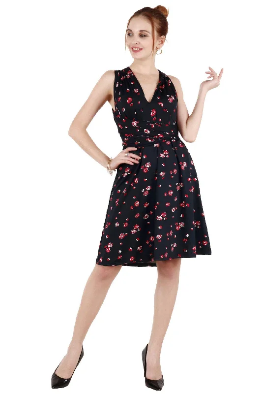 Black Floral Printed Mutliway Wear Dress Fall mini dresses