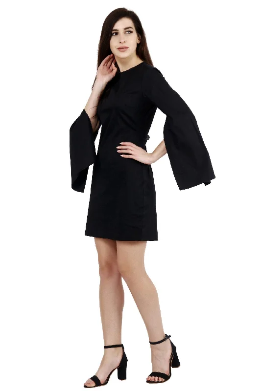 Black Solid Dress with Slit Sleeves Trendy mini dresses under $50