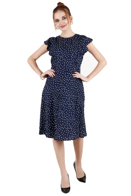 Blue Polka Dots Printed Frill Dress Casual mini dresses