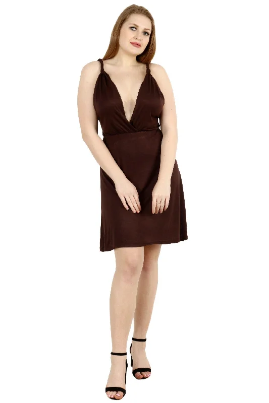 Brown Solid Dress with Deep Neck Forever 21 mini dresses