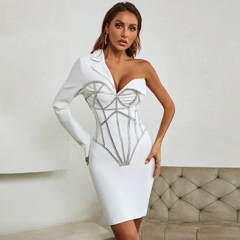 Diamond Beaded V-neck Mini Dress Satin mini dresses