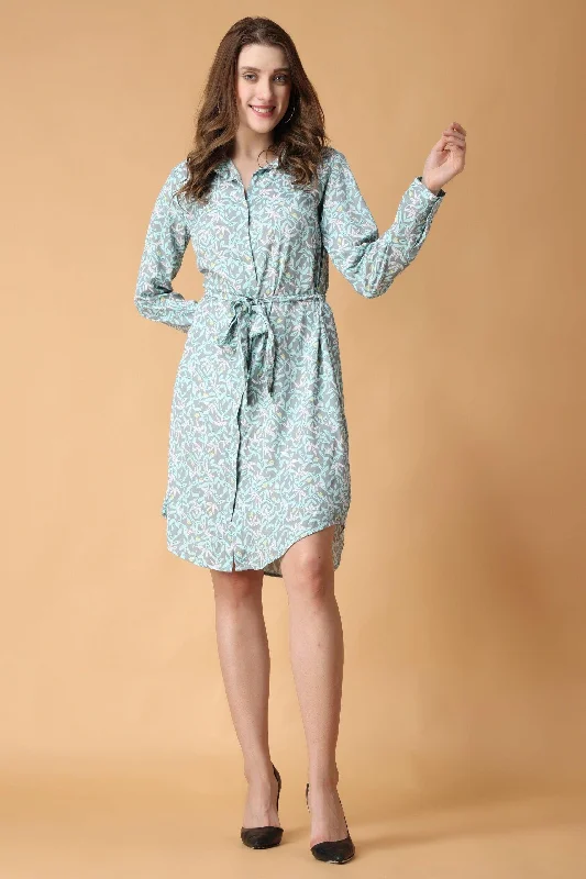 Green Leaves Printed Buttoned Tie Up Dress Best mini dresses for formal events