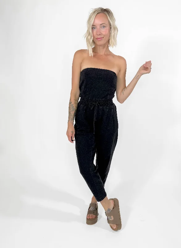 MONO B Colorado Cotton Jumpsuit- BLACK-FINAL SALE Chiffon mini dresses