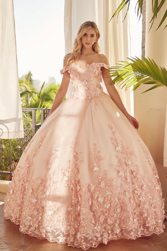 3D Floral Off Shoulder Ball Gown by Juliet 1434 Sexy Lace Gown